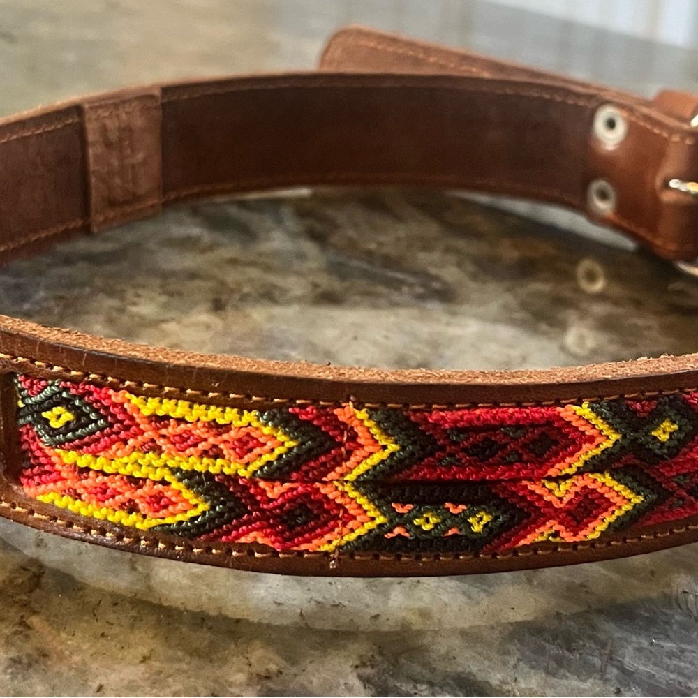 Beautiful Leather Dog Collar with Ethnic Handwoven accents